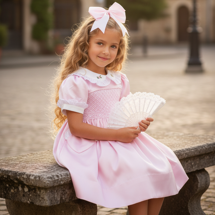 Ocean Baby Girls Exclusive Rose Lux Collection Satin Smocked Petticoat Layered Dress (NB-8Yrs)