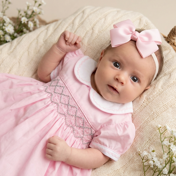 Ocean Baby Girls Soft Pink Classic Smocked Petticoat Layered Dress - (3M-8Yrs)