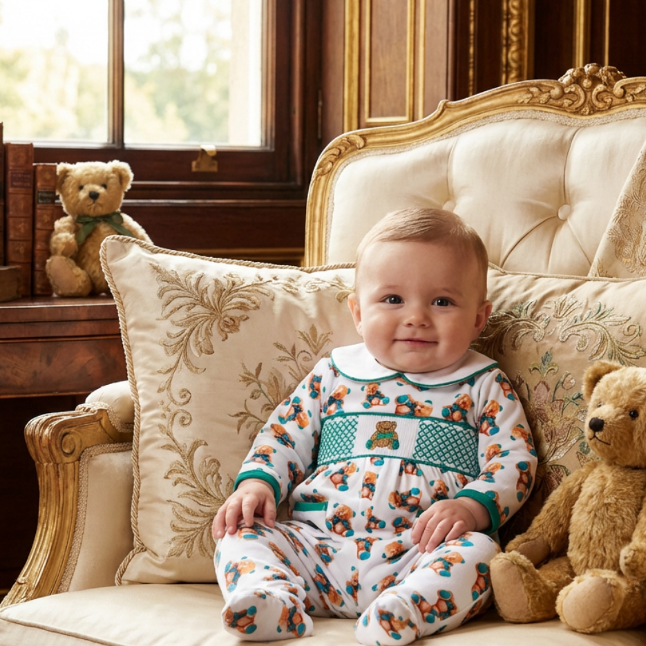 cute teddy bear babygrows handmade luxury babywear