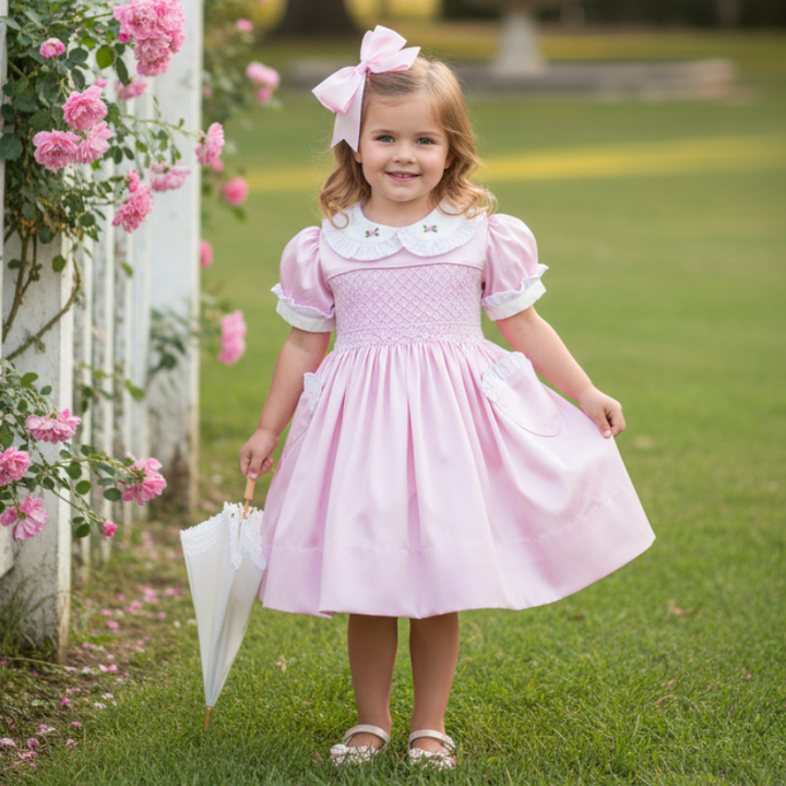 Ocean Baby Girls Exclusive Rose Lux Collection Satin Smocked Petticoat Layered Dress (NB-8Yrs)