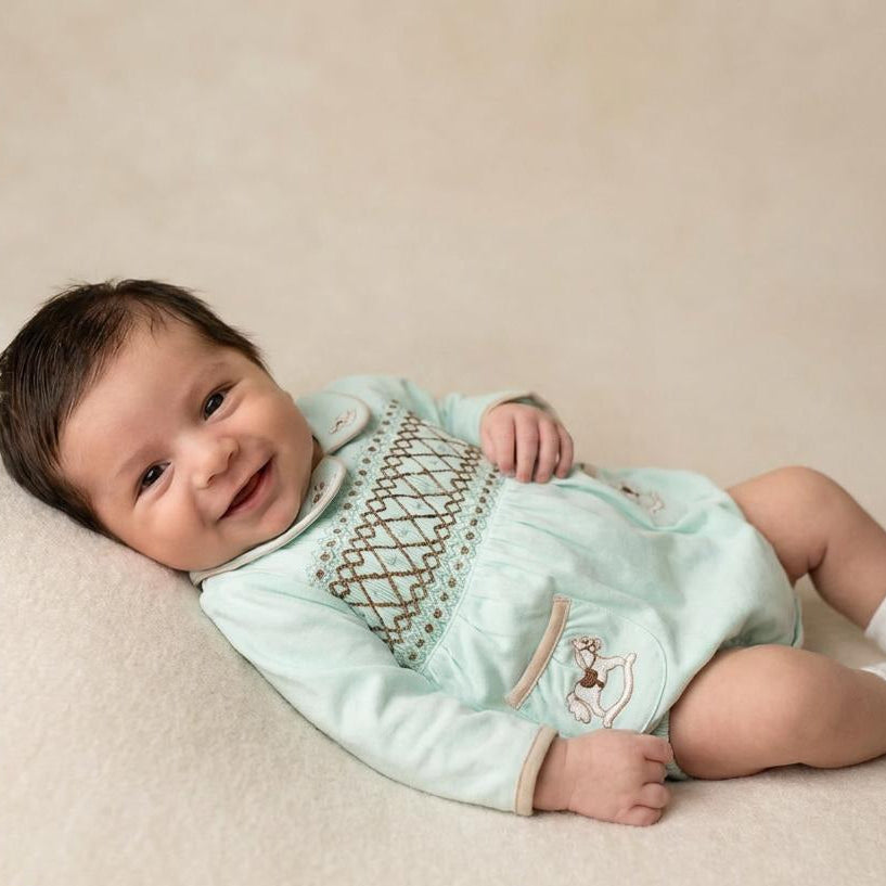 Ocean Baby 'My Little Key lime Pie' Rocking Horse Smocked Bubble Suit Set (NB-2Y)