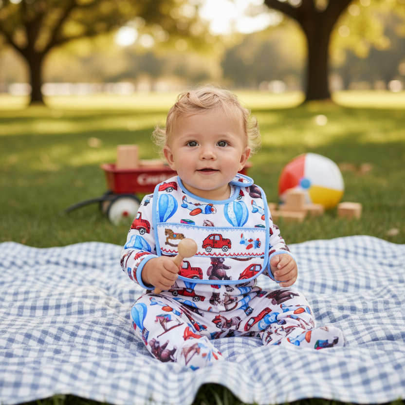 baby boys printed cotton smocked sleepsuit outfit