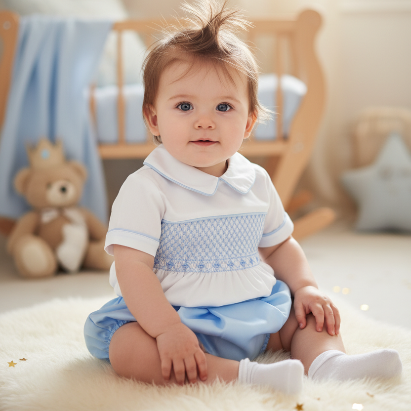 blue topaz smocked outfit luxury baby clothes 