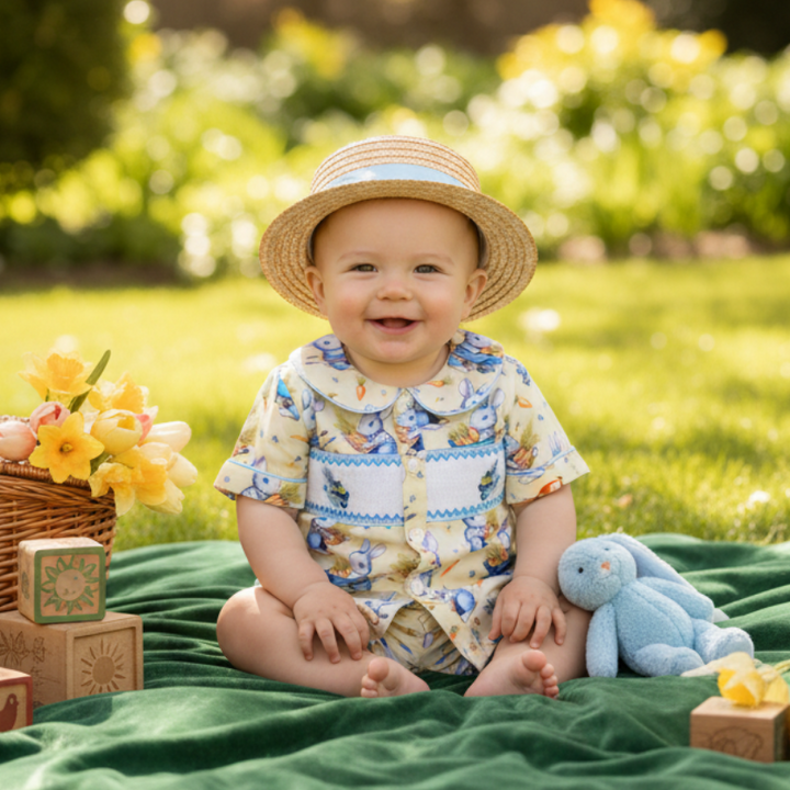 baby boys smocked bunny pjs baby boys Easter pjs