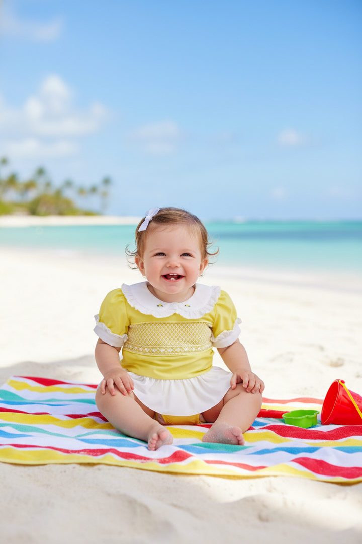 Limonati Sea-2-Shore Smocked Girls Swimsuit with Poppers - SPF Protected (6M-6Yrs)