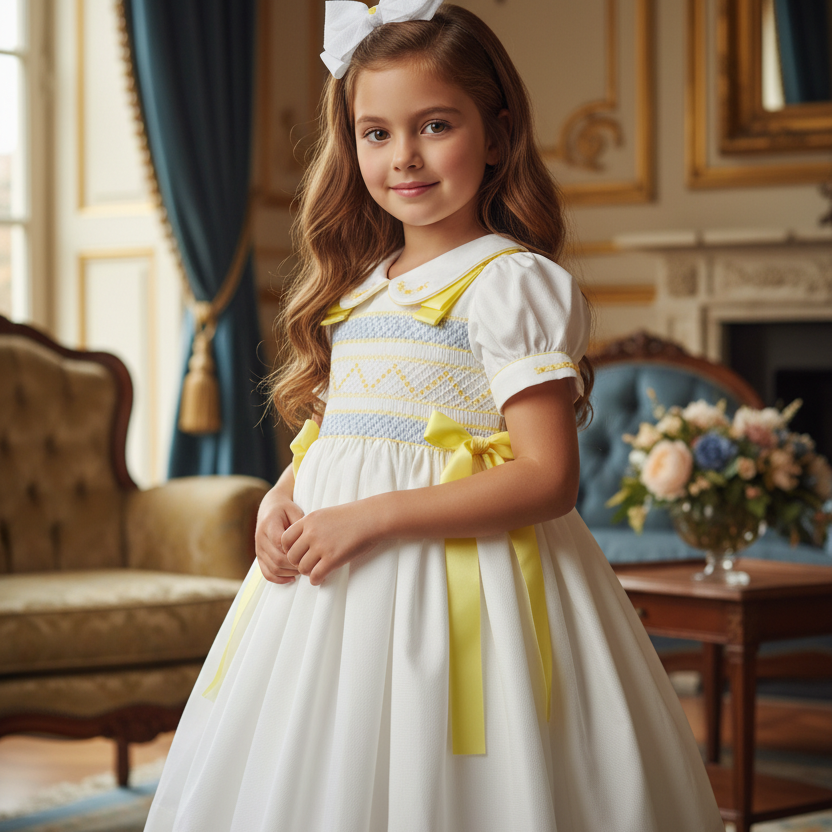 luxury baby dress white cotton handmade hand smocked