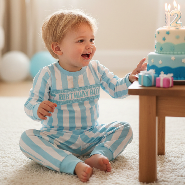 Smocked Birthday Boy Pj's (9M-5Yrs) Blue/White