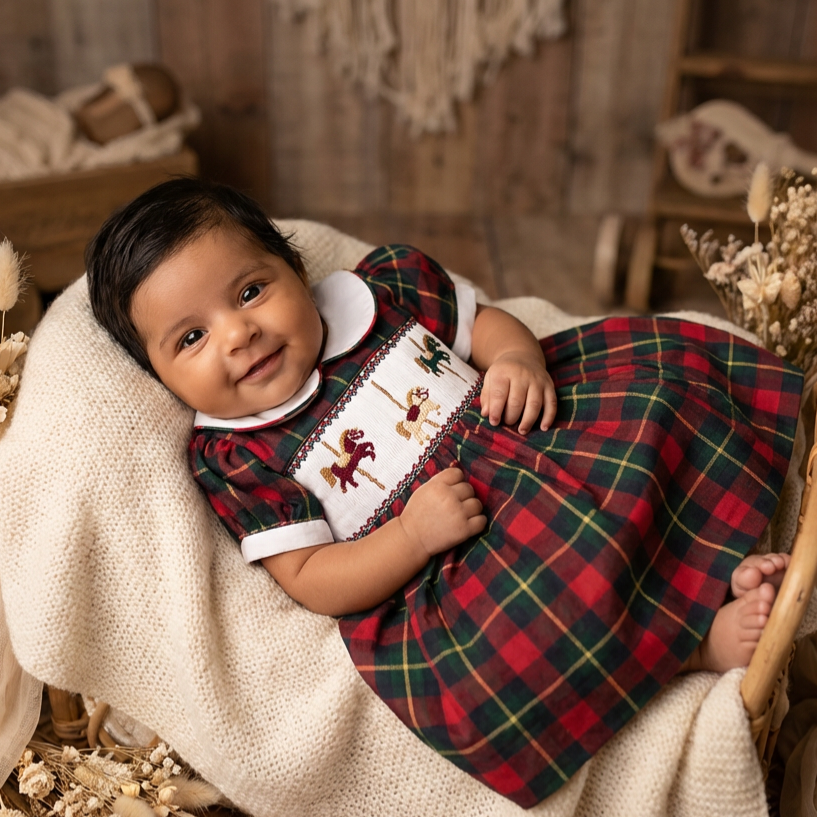 Ocean Baby Girls Trio Plaid Smocked Petticoat Layered Dress (NB-8Yrs)