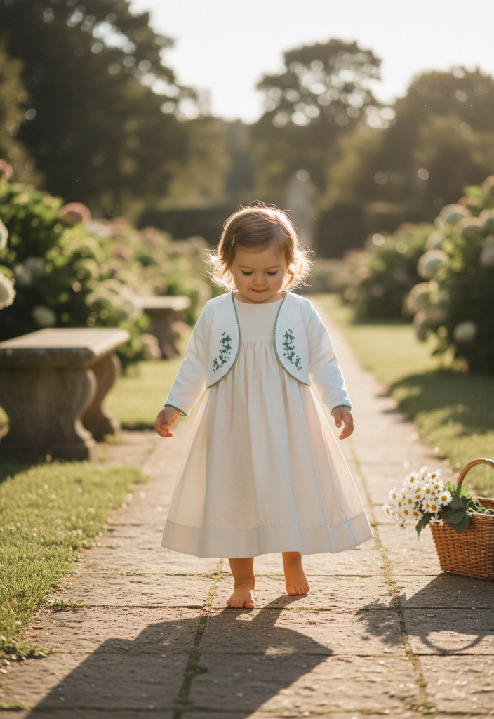 Ocean Baby Girls Hand Embroidered Rose Bullion Cardigan White/Emerald (NB-10Yrs)