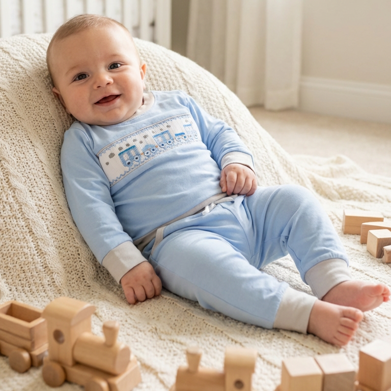 Ocean Baby Boys Smocked Train Themed Tracksuit Set (3M-5Yrs)