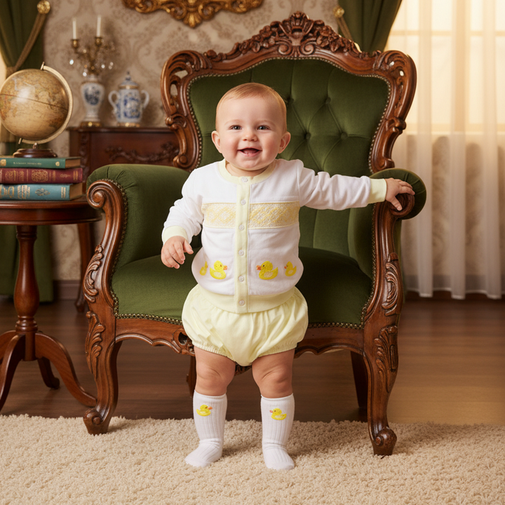 lemon cotton smocked hand made baby boys set Spring baby boys clothing handmade newborn to 3 years