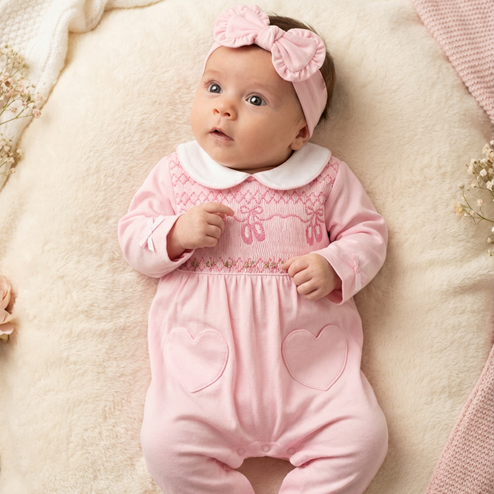 Ocean Baby Girls Pink Ballerina Slippers Smocked Sleepsuit & Headband Set (NB-18M)