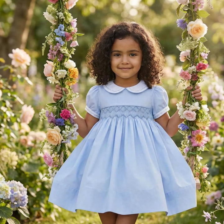 blue smocked baby dress