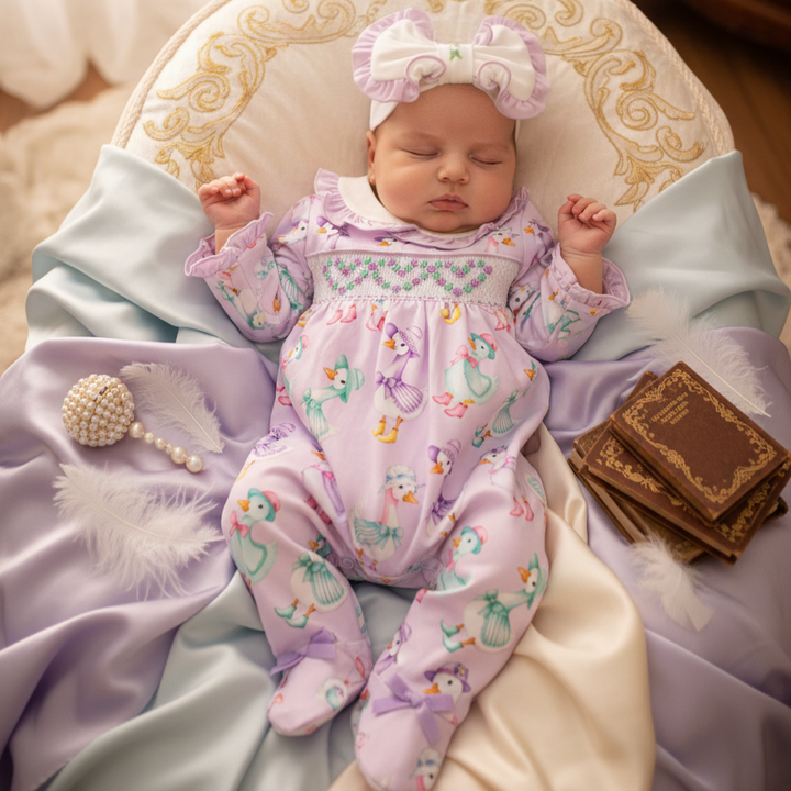 Ocean Baby 'My Sweetie Pie' Goose Smocked Sleepsuit & Headband Set (NB-18M)