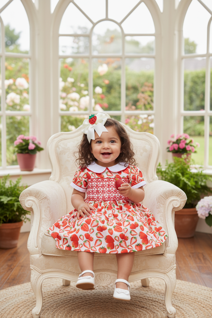 Ocean Baby Girls Cream Strawberry Smocked Petticoat Layered Dress - (NB-8Yrs)