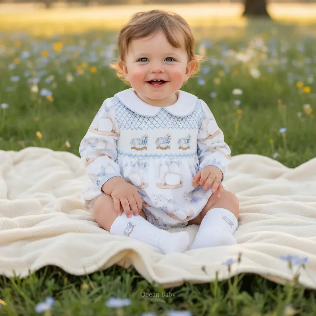 Ocean Baby 'My Little Rocking Horse Treasure' Smocked Bubble Suit Set (NB-2Y)