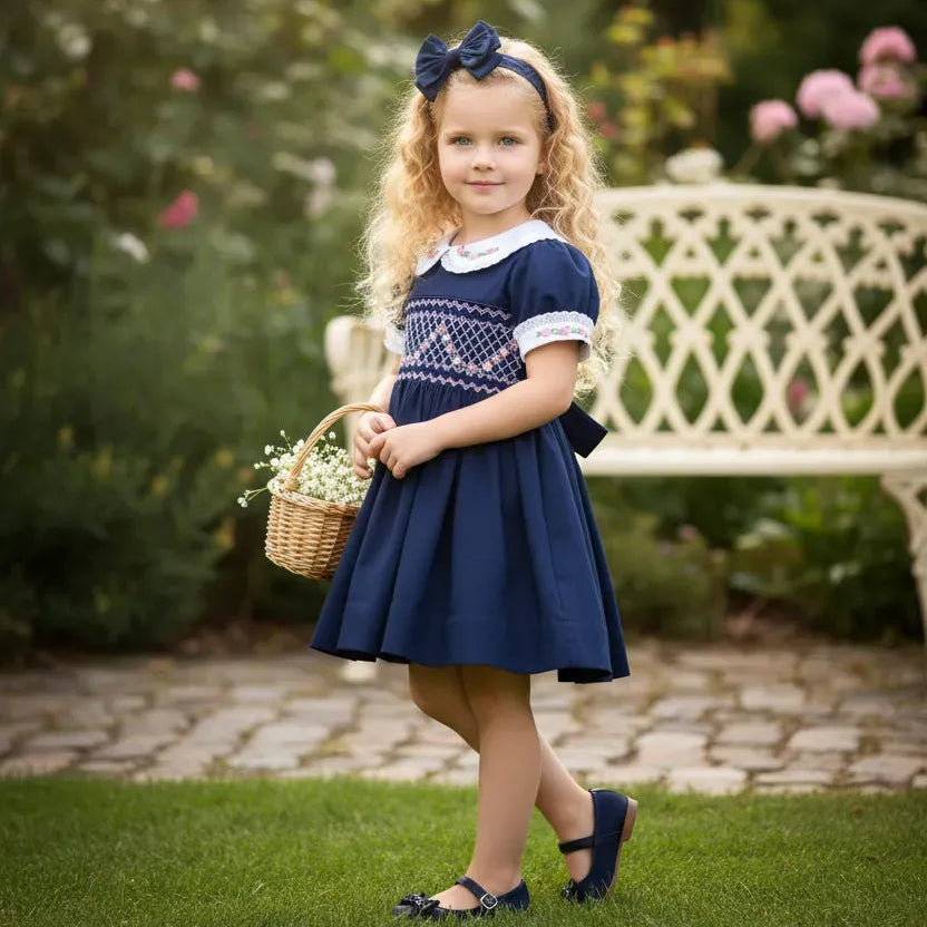 Ocean Baby Girls Navy Smocked Petticoat Layered Dress (3M-10Yrs)