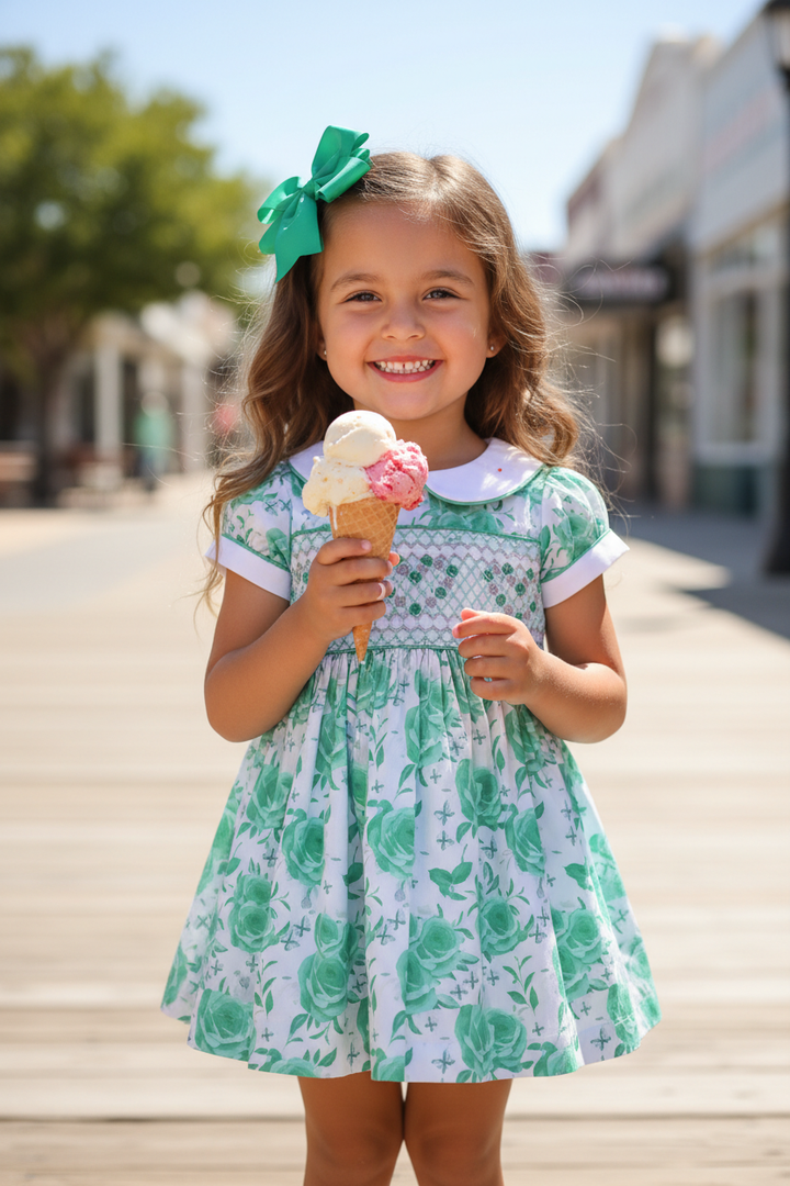 mint green butterfly dress smocked bodice petticoat skirt handmade baby dress