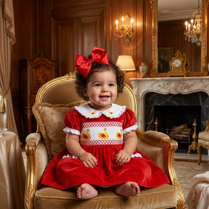 red baby dress girls swan themed dress