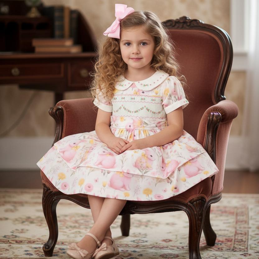 handmade cotton baby girls smocked dress Spring girls smocked dress