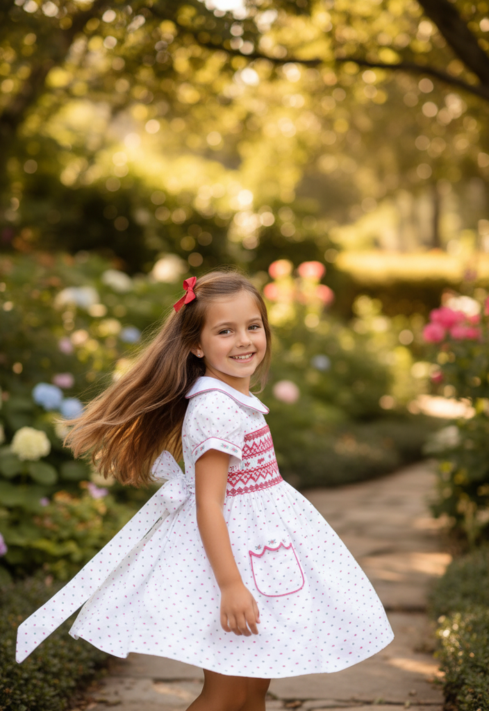Ocean Baby Girls Swiss Dot Smocked Petticoat Layered Dress (NB-10Yrs)