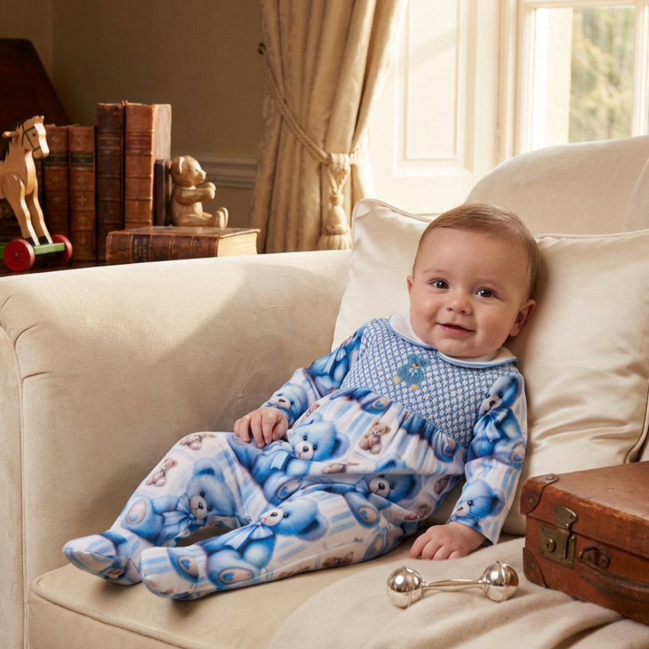 blue cotton baby boys outfit sleepsuit handmade baby clothes 