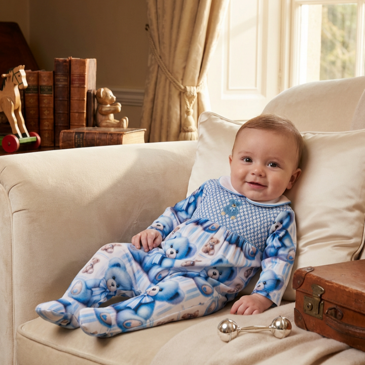blue cotton baby boys outfit sleepsuit handmade baby clothes 
