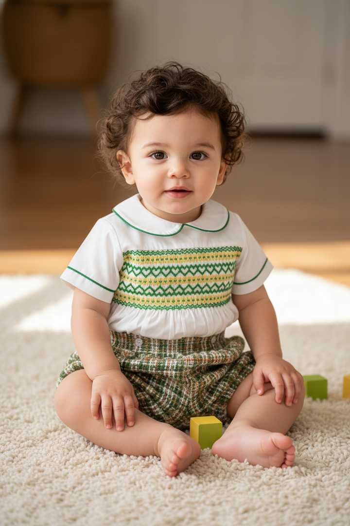 Ocean Baby Boys Smocked Green Tweed Buster Suit (NB-3Yrs)