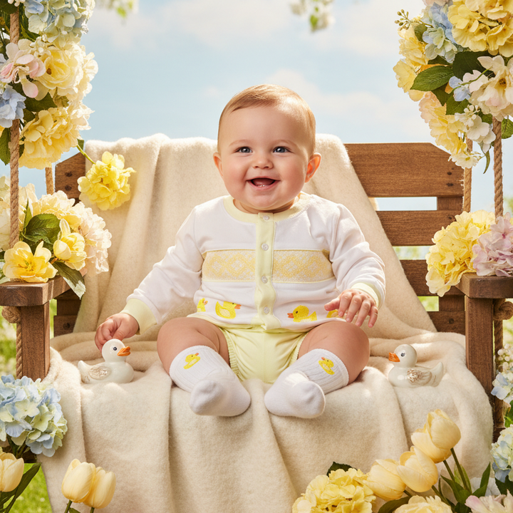 luxury baby boys lemon cotton smocked suit set Spring collection Newborn to 3 Years 