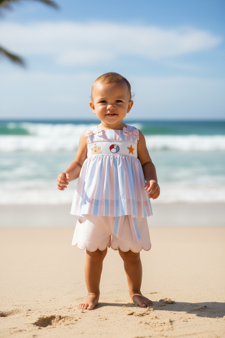 Ocean Baby Girls Two Piece Seaside Themed Smocked Set (3M-8Y)