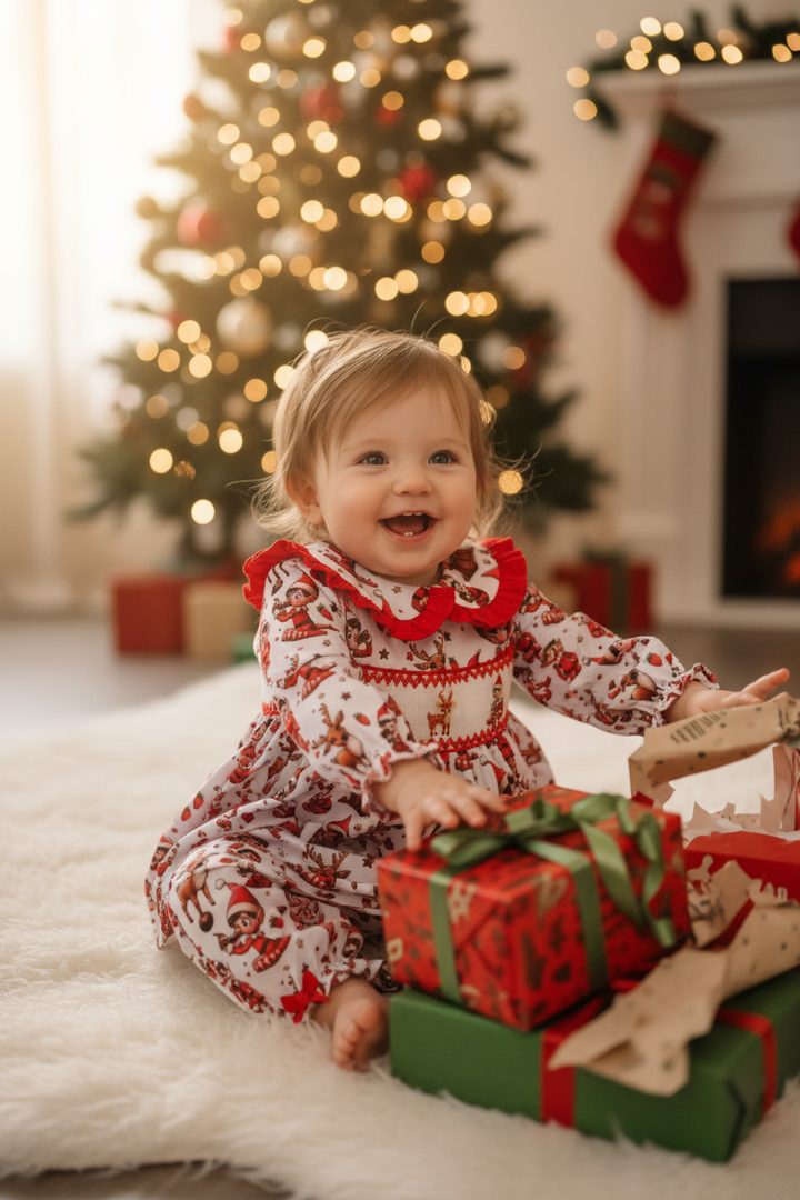 Ocean Baby Girls Smocked Cheeky Elf Themed Pyjamas (3M-10Yrs) Pjs