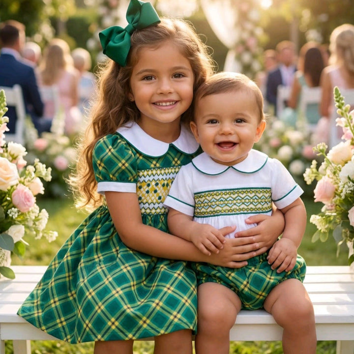 Ocean Baby Girls Green & Lemon Plaid Smocked Petticoat Layered Dress - (NB-8Yrs)