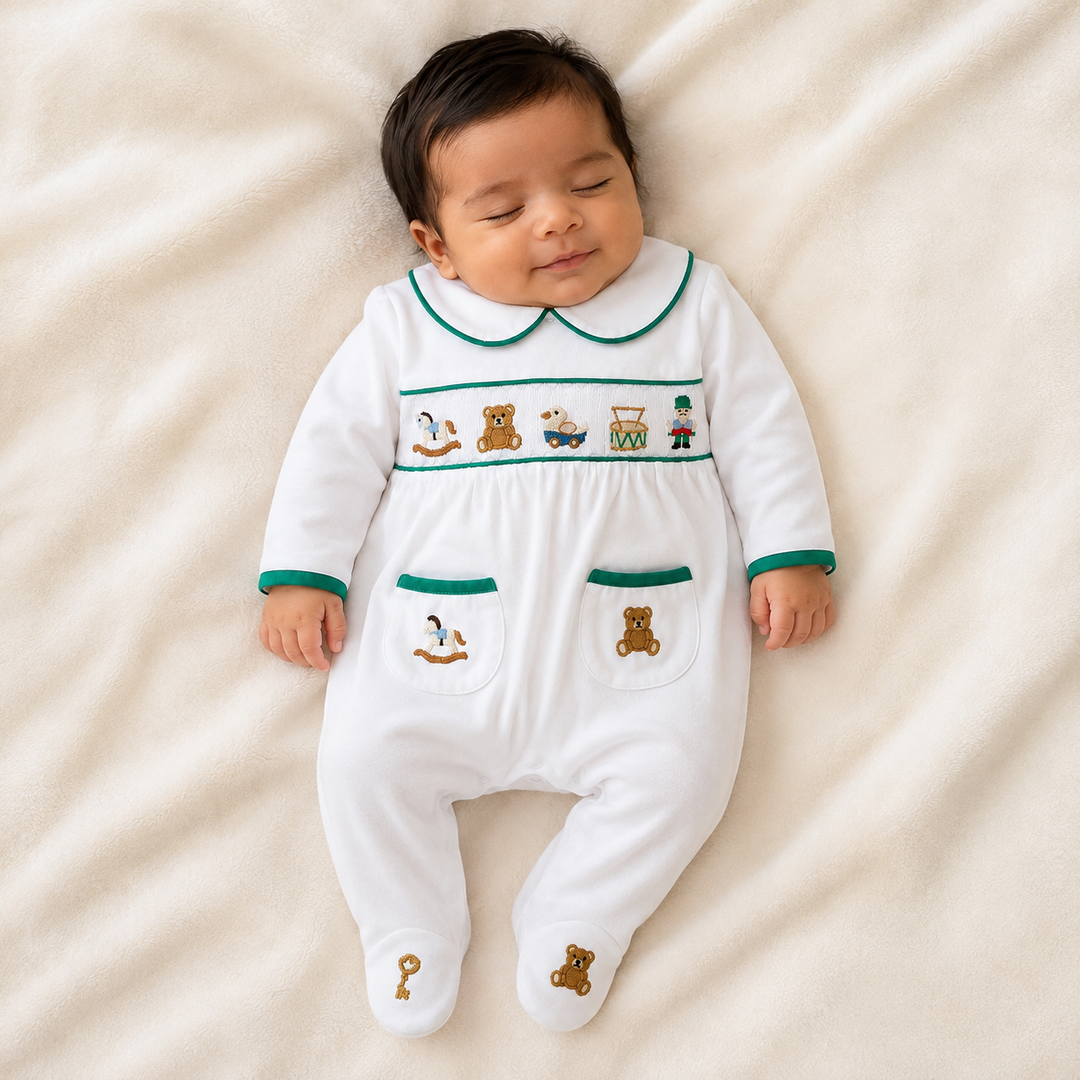 newborn baby boys smocked sleepsuit 