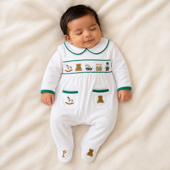 newborn baby boys smocked sleepsuit 