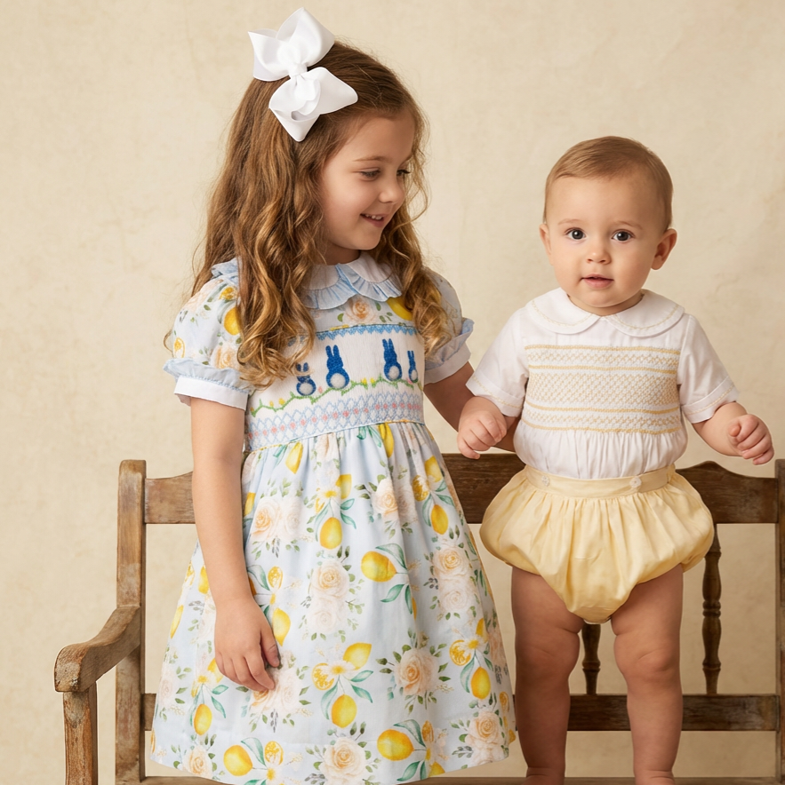 Ocean Baby Lemon & Floral Cotton Smocked Bunny Dress (NB-8Yrs)