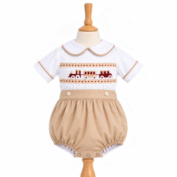 Ocean Baby Camel Berry Train Themed Smocked Buster Suit (NB-3Yrs)