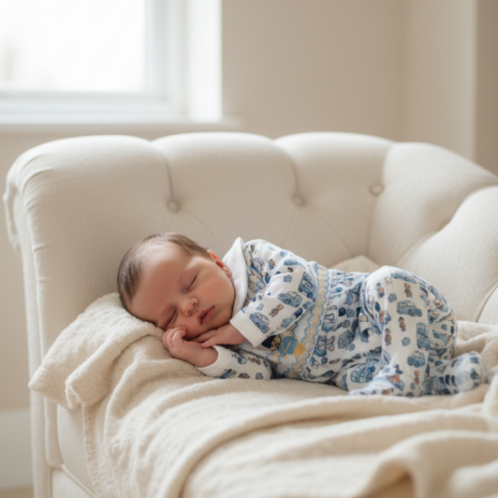 boys hand smocked blue soldier teddy set outfit