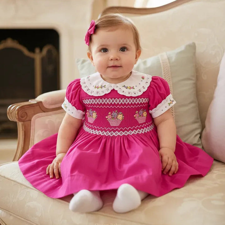 Ocean Baby Girls 'Raspberry Glaze' Sateen Smocked Petticoat Layered Dress (NB-10Yrs)
