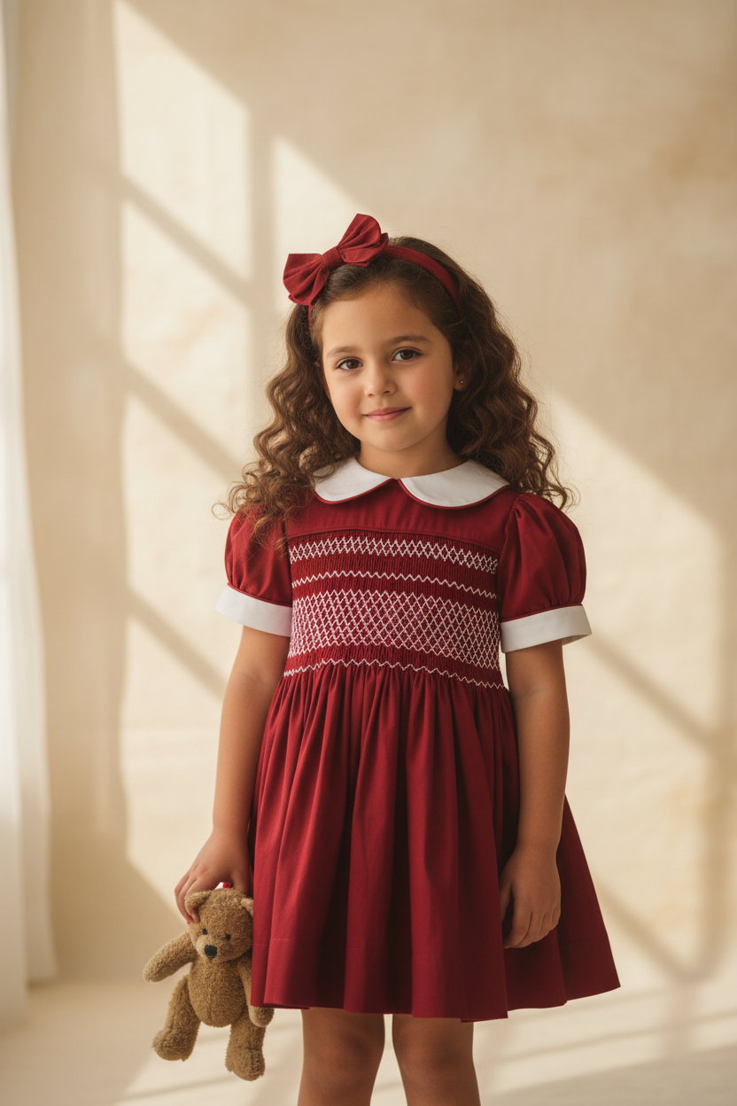 Ocean Baby Girls Bordeaux Sateen Smocked Petticoat Layered Dress - (NB-10Yrs)