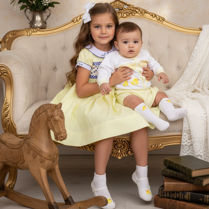 Matching Sibling Smocked wear. Lemon Cotton baby boys smocked wear Newborn to 3 years
