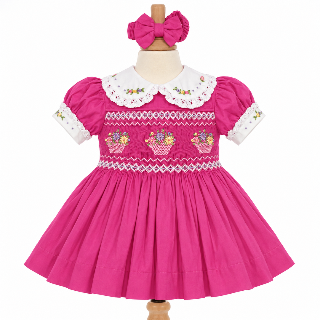 Ocean Baby Girls 'Raspberry Glaze' Sateen Smocked Petticoat Layered Dress (NB-10Yrs)