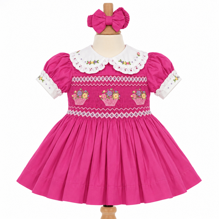 Ocean Baby Girls 'Raspberry Glaze' Sateen Smocked Petticoat Layered Dress (NB-10Yrs)