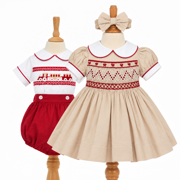 Ocean Baby Scarlet Frost Train Themed Smocked Buster Suit (NB-3Yrs)