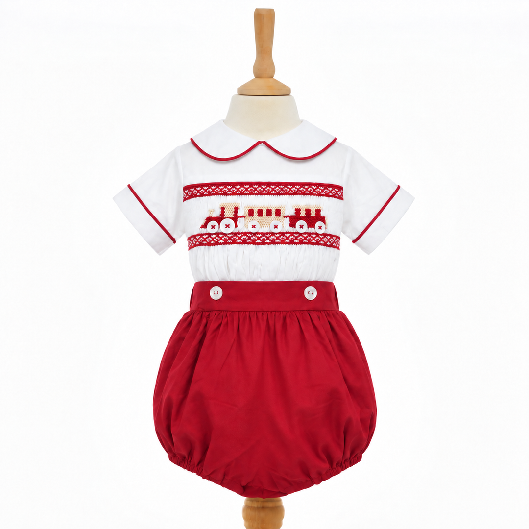 Ocean Baby Scarlet Frost Train Themed Smocked Buster Suit (NB-3Yrs)