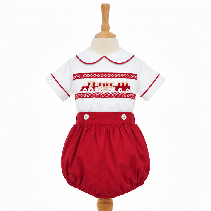 Ocean Baby Scarlet Frost Train Themed Smocked Buster Suit (NB-3Yrs)