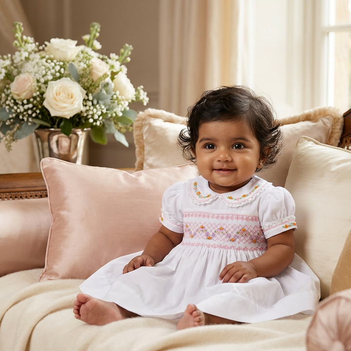 Ocean Baby Girls Milk White Smocked Petticoat Layered Dress (NB-10Yrs)