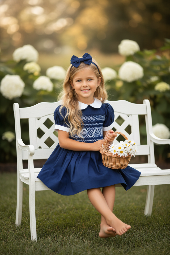 Ocean Baby Girls Midnight Navy Sateen Smocked Petticoat Layered Dress (3M-10Yrs)