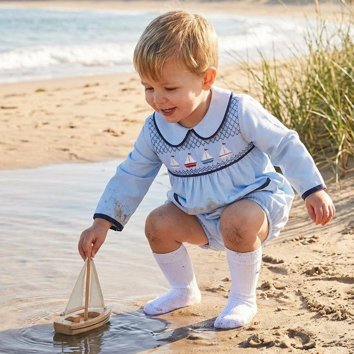 Ocean Baby Boys Sail Boat Smocked Bubble Suit Set (NB-3Yrs)