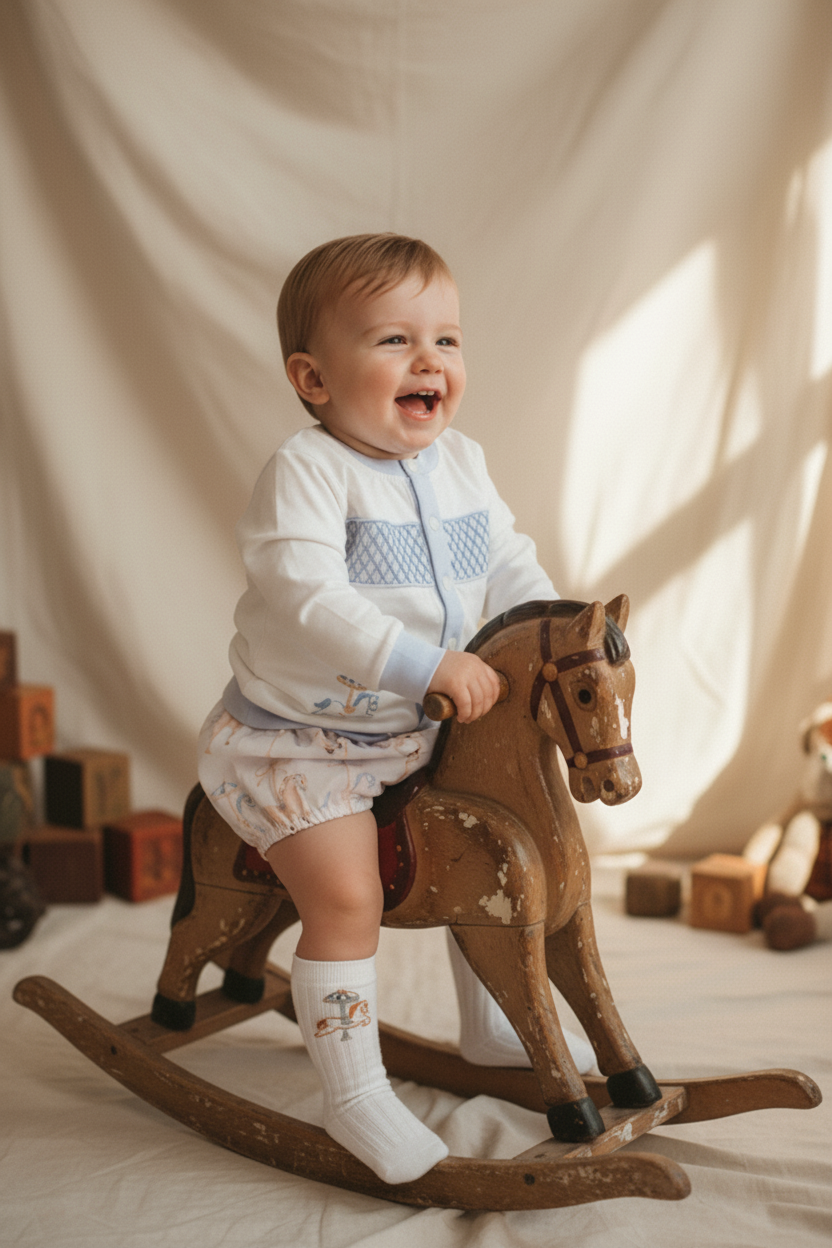 Ocean Baby Boys Carousel Smocked Cardigan & Pants Outfit (NB-3Yrs)
