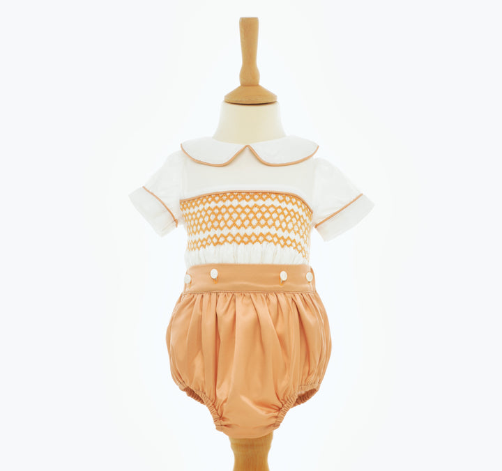 Ocean Baby Boys Amber Gold Smocked Satin Buster Suit (NB-3Y)